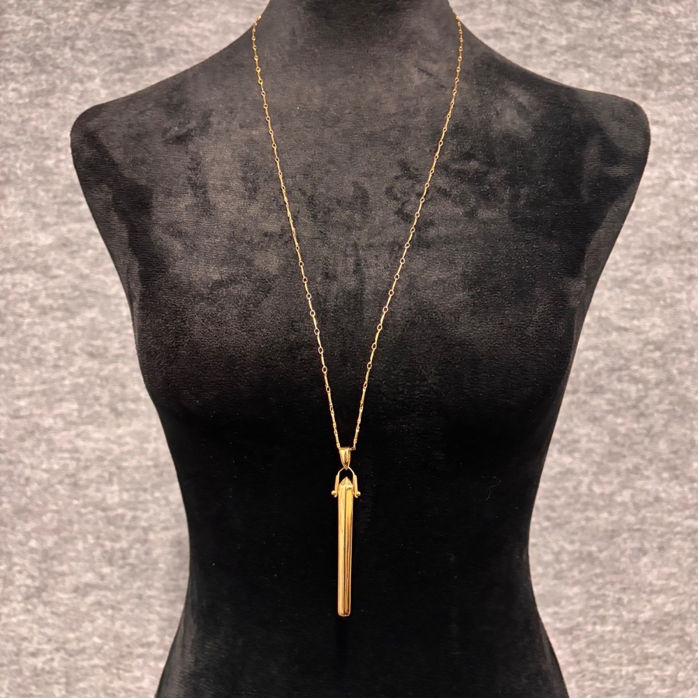 Stella & Dot Gold Tone Hexagonal Prism Long Pendant Necklace Minimalist Modern